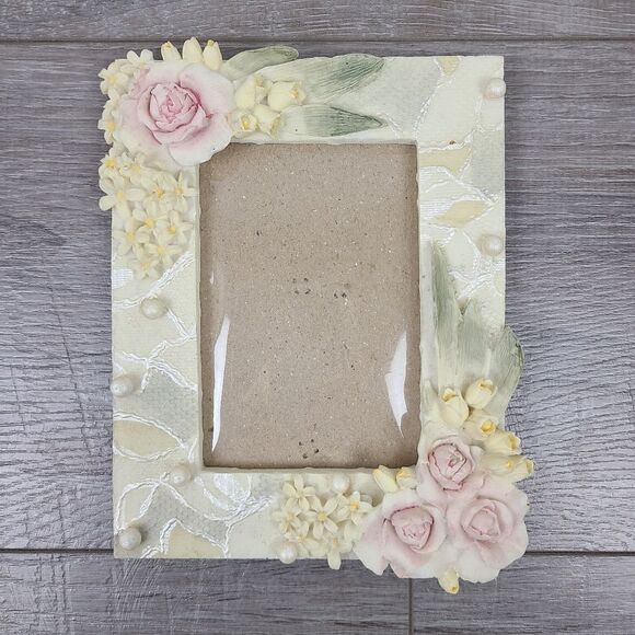 FLORAL 3D Embellished Floral & Pearl Ceramic Photo Picture Frame - Picture 7 of 14